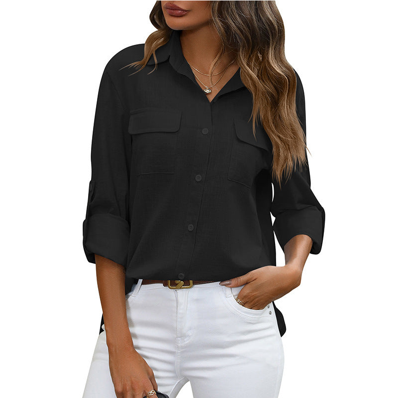 Button Up Pocketed Long Sleeve Shirt