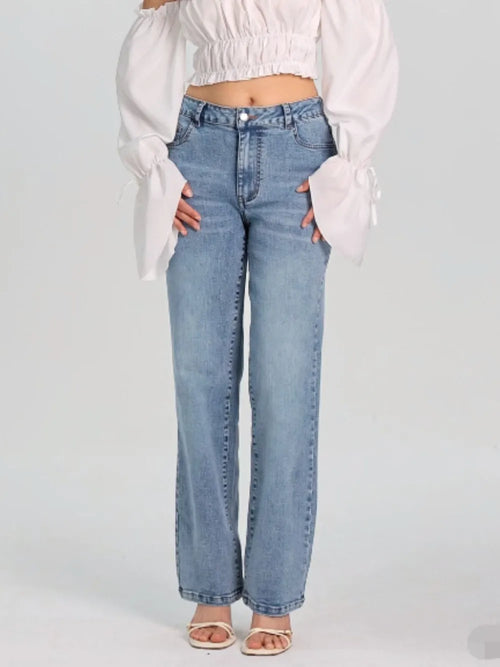 Cowboy pants women's straight leg easy to wear high waisted pants